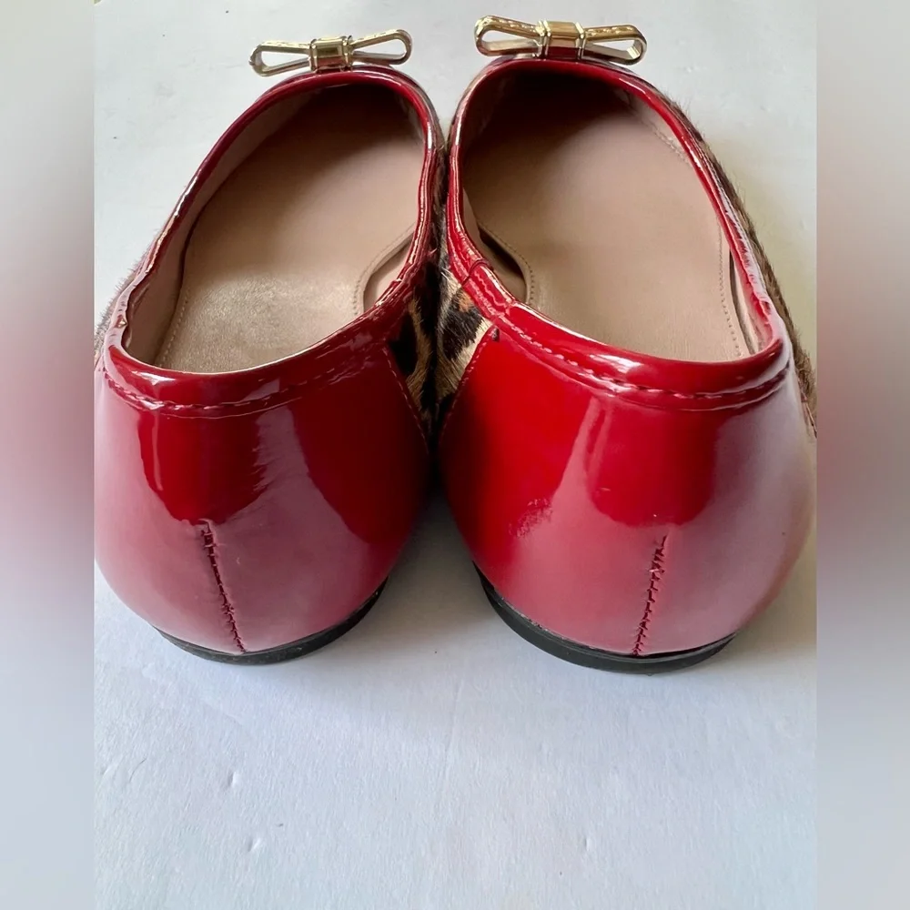 Tabita NEW Leopard Print Pointed Toe Ballet Flats Red Trim Gold Bow NWOT Size 6 - Picture 6 of 9